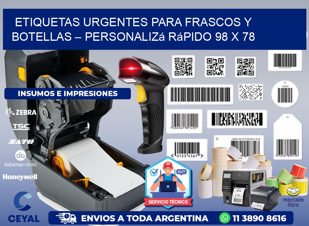 Etiquetas Urgentes para Frascos y Botellas – Personalizá Rápido 98 x 78