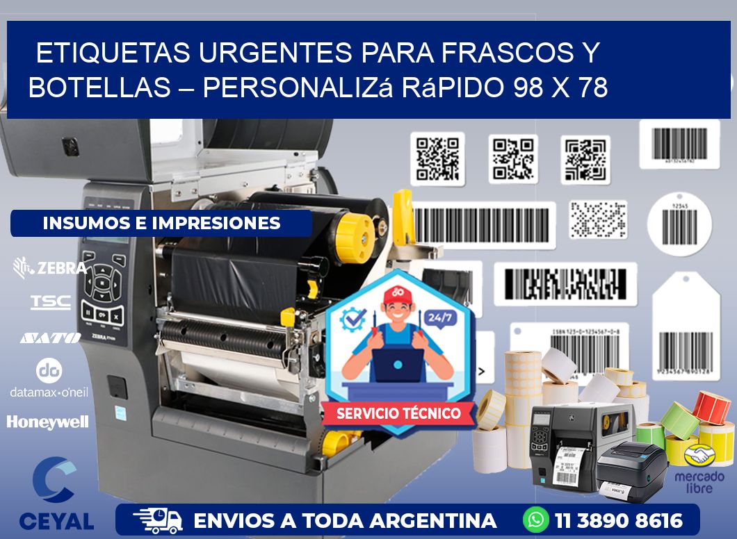 Etiquetas Urgentes para Frascos y Botellas – Personalizá Rápido 98 x 78