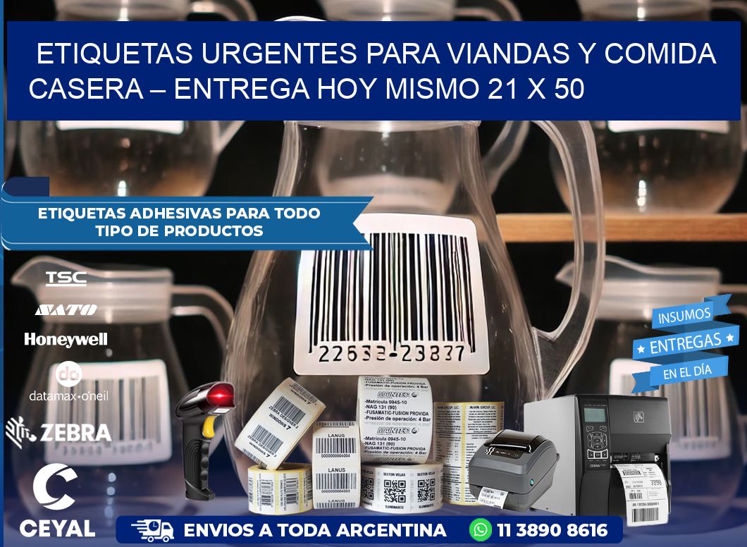 Etiquetas Urgentes para Viandas y Comida Casera – Entrega Hoy Mismo 21 x 50