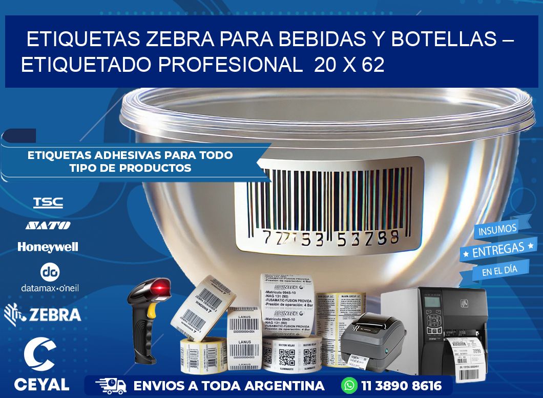 Etiquetas Zebra para Bebidas y Botellas – Etiquetado Profesional  20 x 62