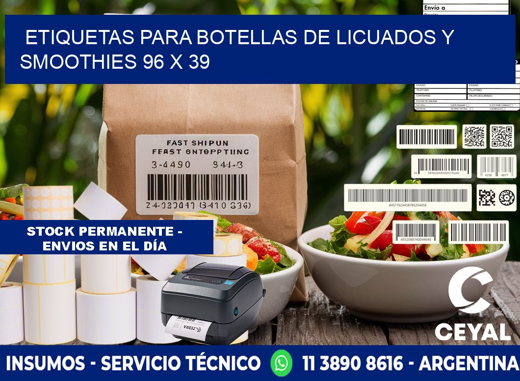 Etiquetas para botellas de licuados y smoothies 96 x 39