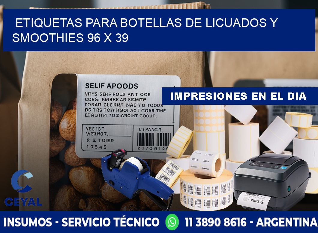 Etiquetas para botellas de licuados y smoothies 96 x 39