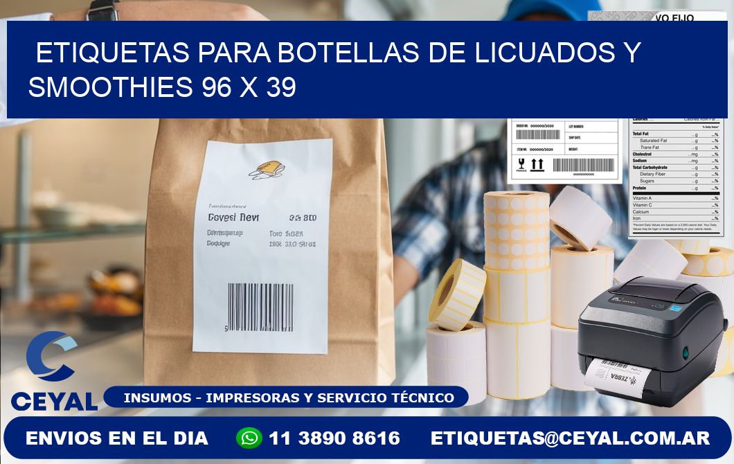 Etiquetas para botellas de licuados y smoothies 96 x 39