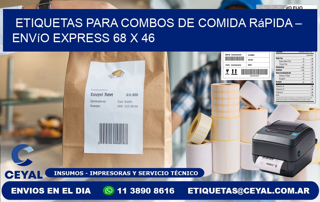 Etiquetas para combos de comida rápida – Envío express 68 x 46