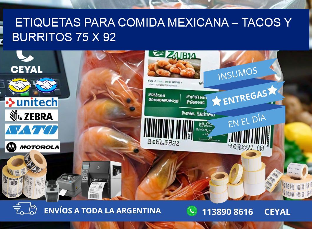 Etiquetas para comida mexicana – Tacos y burritos 75 x 92