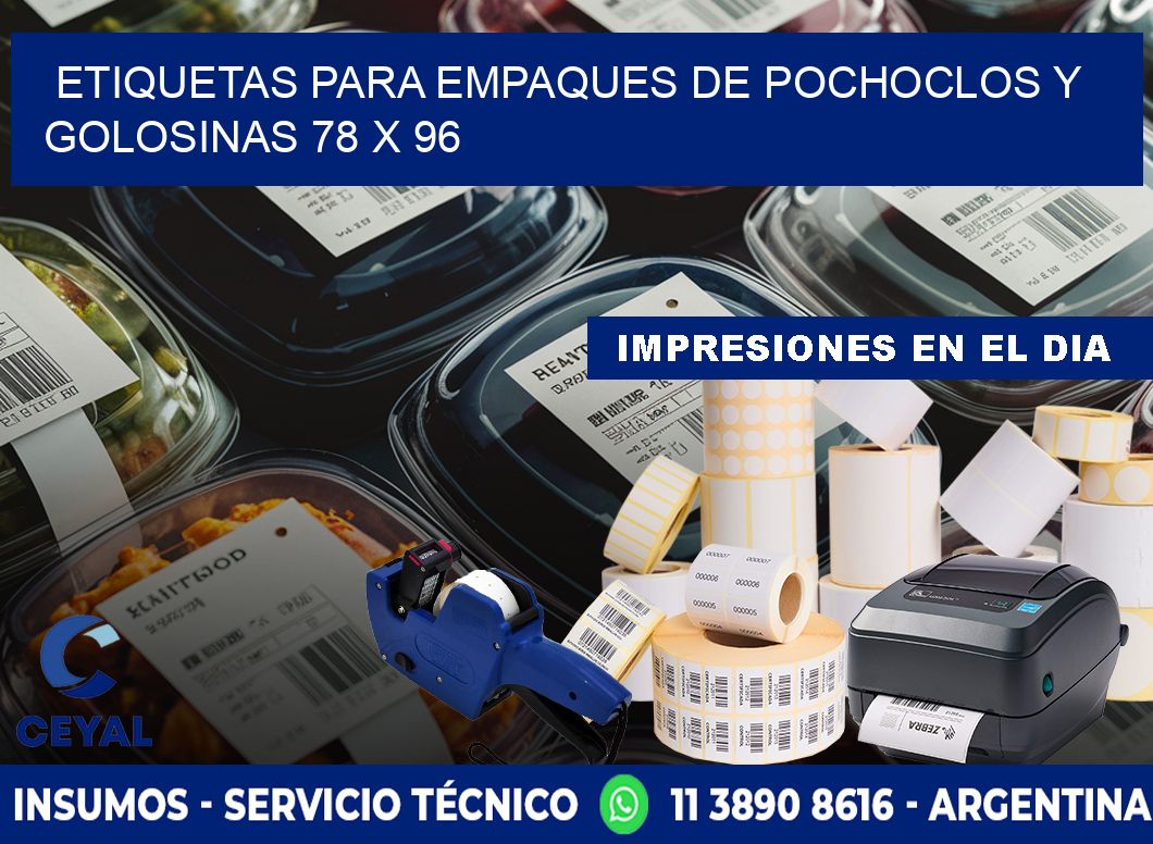 Etiquetas para empaques de pochoclos y golosinas 78 x 96