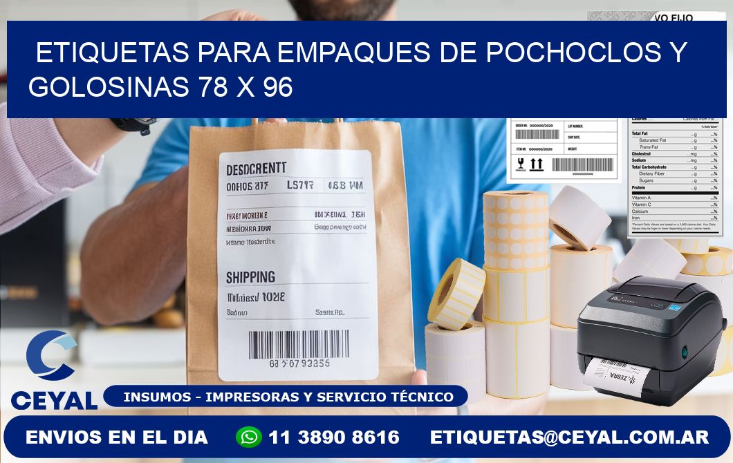 Etiquetas para empaques de pochoclos y golosinas 78 x 96