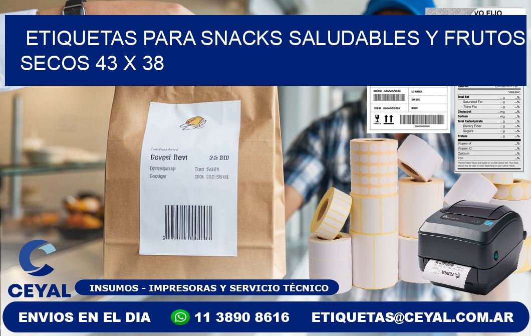 Etiquetas para snacks saludables y frutos secos 43 x 38