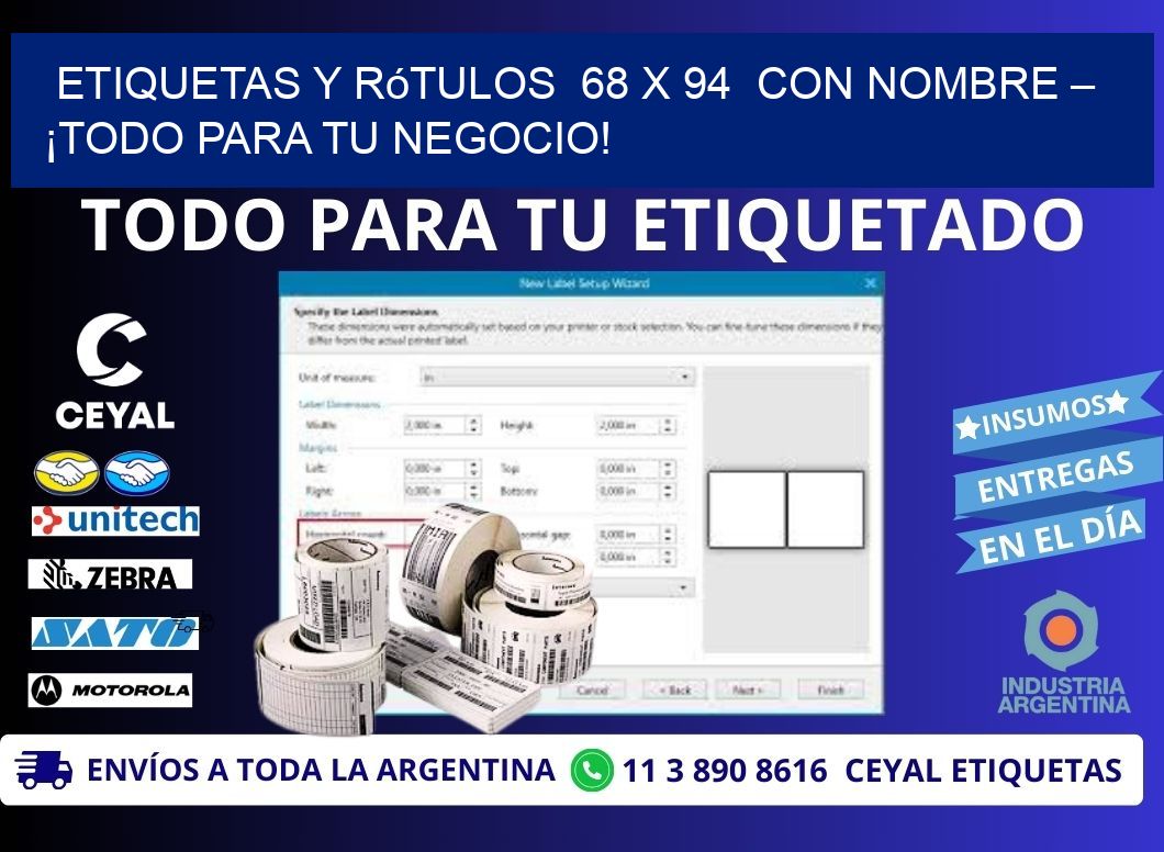 Etiquetas y Rótulos  68 x 94  con Nombre – ¡Todo para tu Negocio!