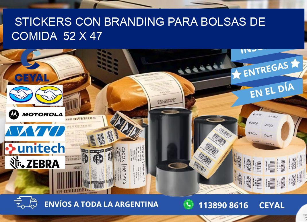 STICKERS CON BRANDING PARA BOLSAS DE COMIDA  52 x 47