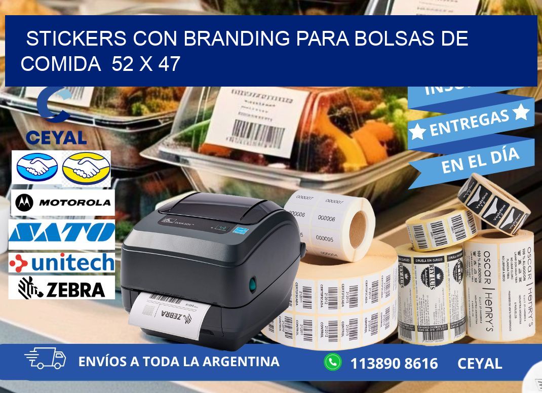 STICKERS CON BRANDING PARA BOLSAS DE COMIDA  52 x 47