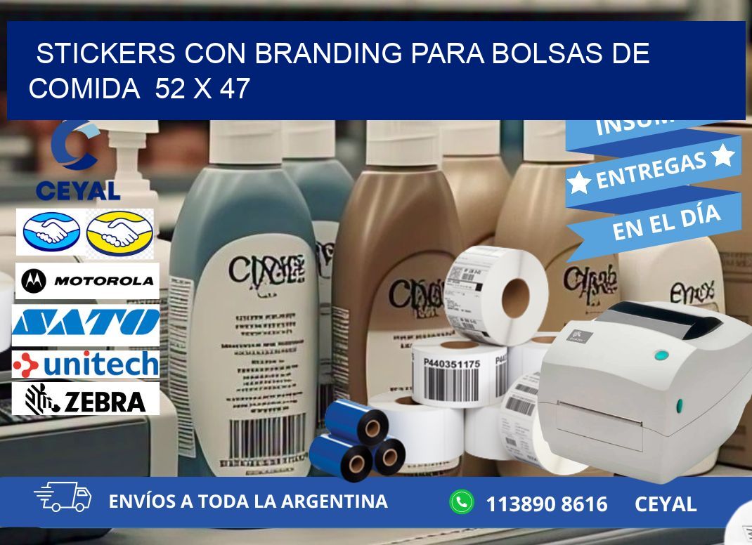 STICKERS CON BRANDING PARA BOLSAS DE COMIDA  52 x 47