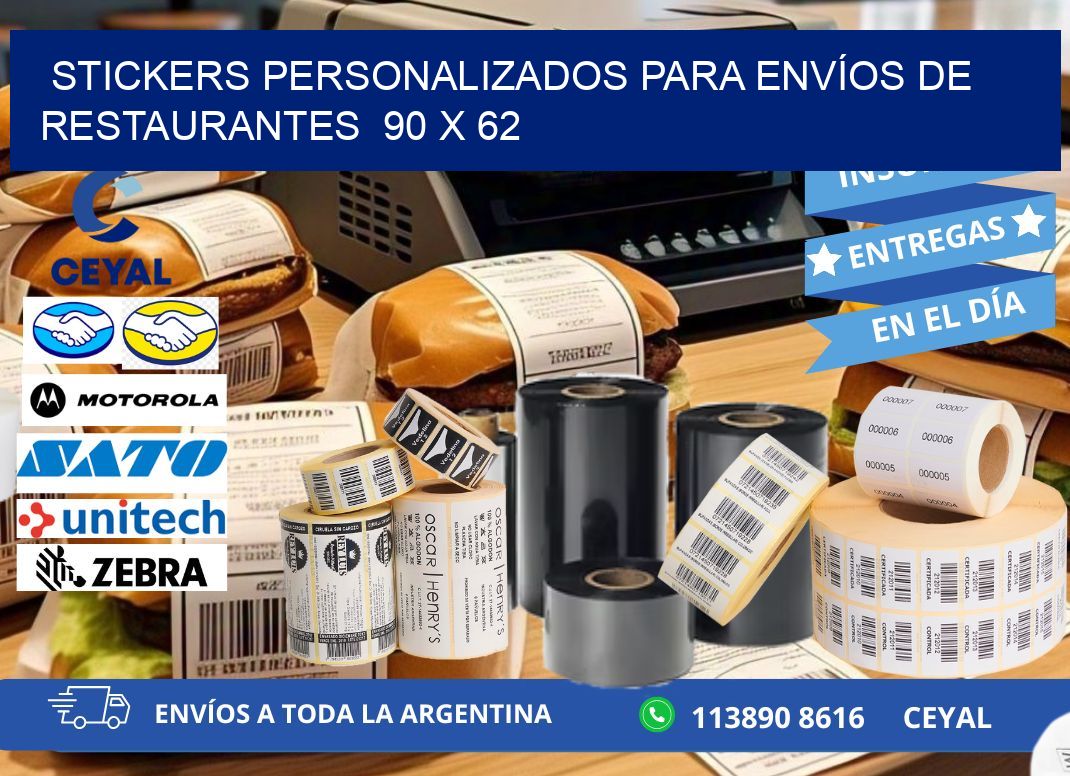 STICKERS PERSONALIZADOS PARA ENVÍOS DE RESTAURANTES  90 x 62