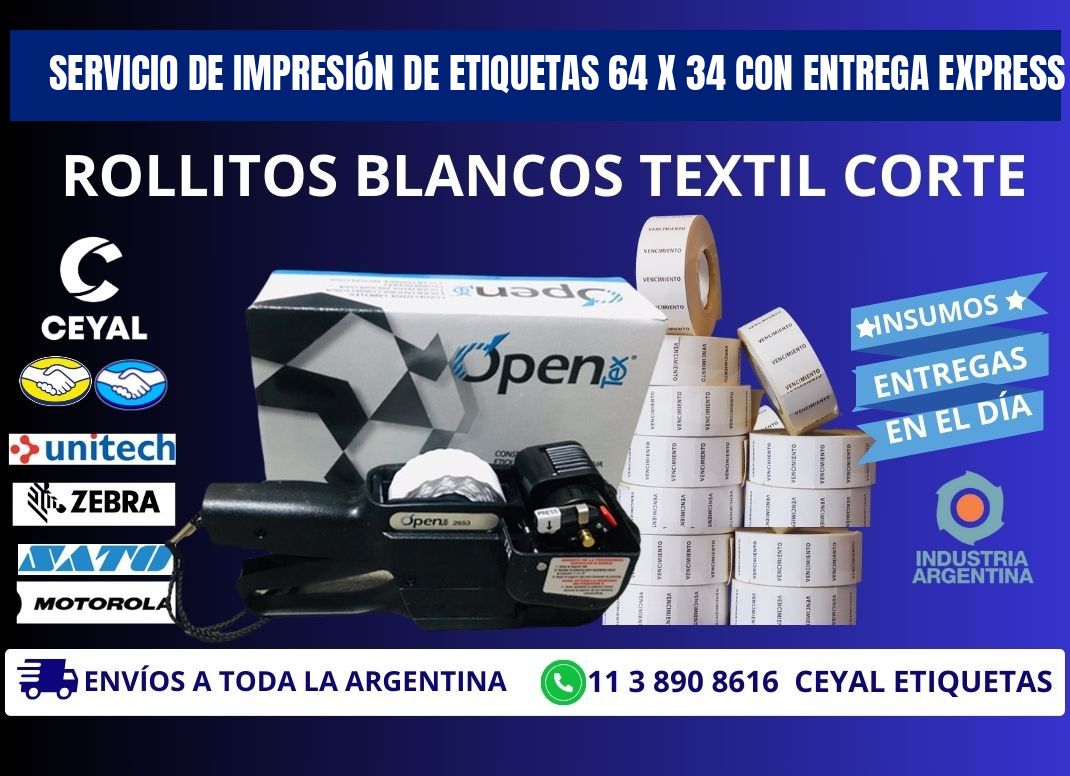 Servicio de Impresión de Etiquetas 64 x 34 con Entrega Express