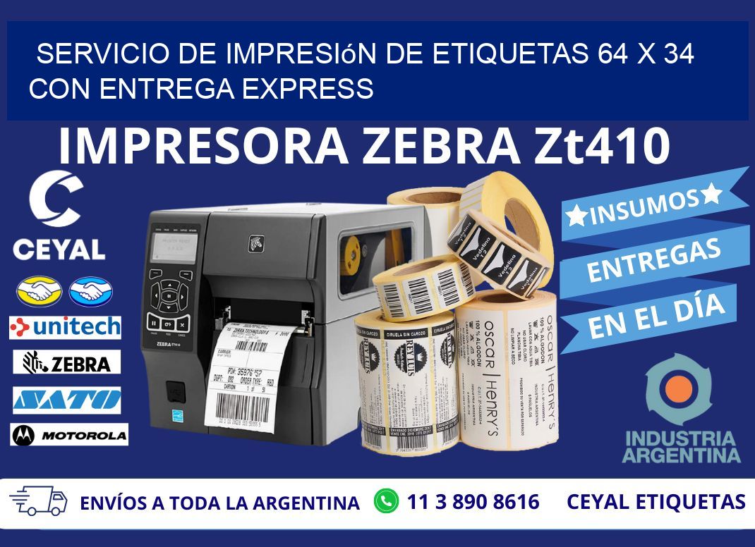 Servicio de Impresión de Etiquetas 64 x 34 con Entrega Express