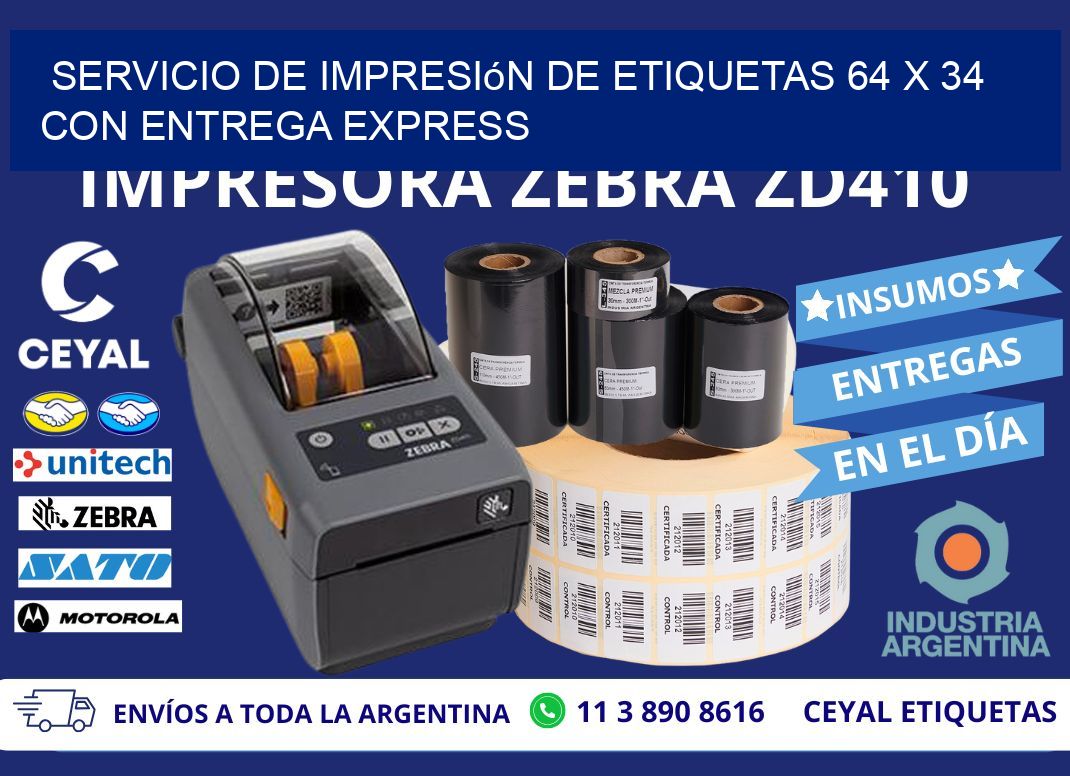 Servicio de Impresión de Etiquetas 64 x 34 con Entrega Express