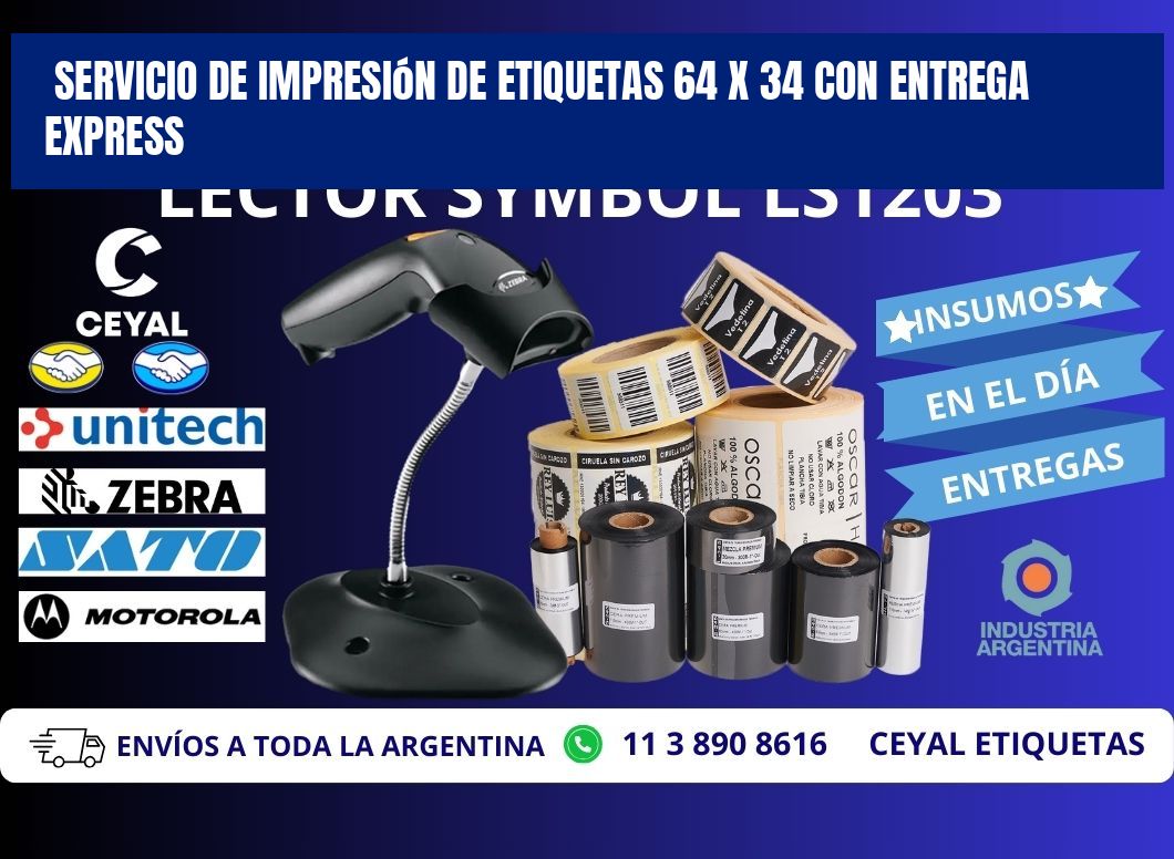 Servicio de Impresión de Etiquetas 64 x 34 con Entrega Express