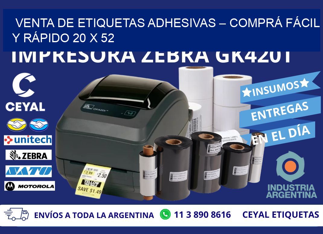 VENTA DE ETIQUETAS ADHESIVAS – COMPRÁ FÁCIL Y RÁPIDO 20 x 52