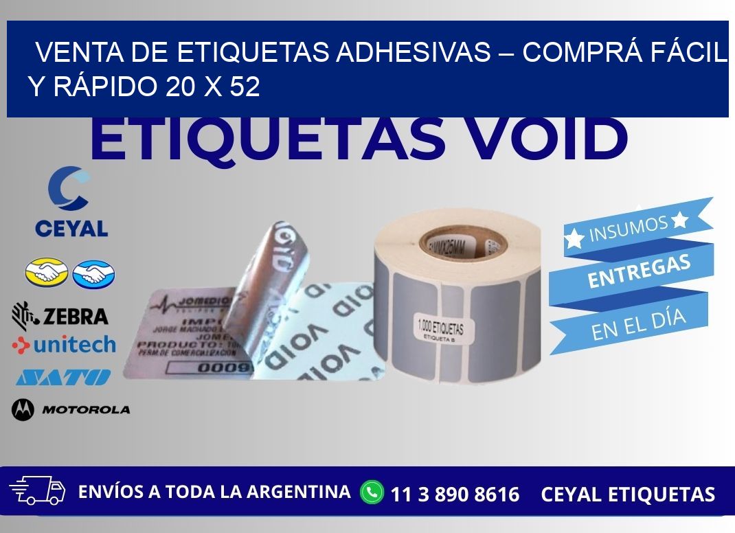 VENTA DE ETIQUETAS ADHESIVAS – COMPRÁ FÁCIL Y RÁPIDO 20 x 52