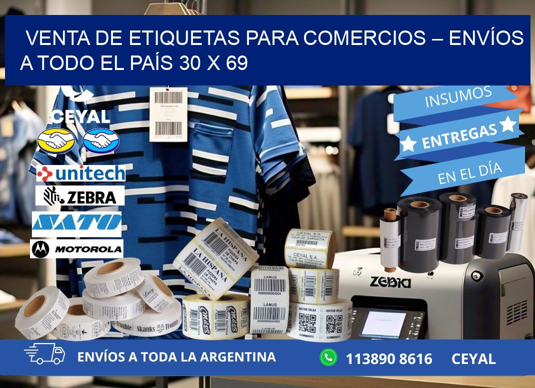 VENTA DE ETIQUETAS PARA COMERCIOS – ENVÍOS A TODO EL PAÍS 30 x 69