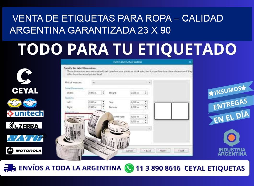 VENTA DE ETIQUETAS PARA ROPA – CALIDAD ARGENTINA GARANTIZADA 23 x 90