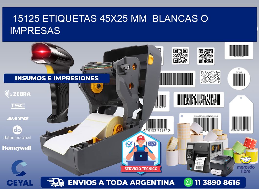 15125 ETIQUETAS 45x25 mm  BLANCAS O IMPRESAS