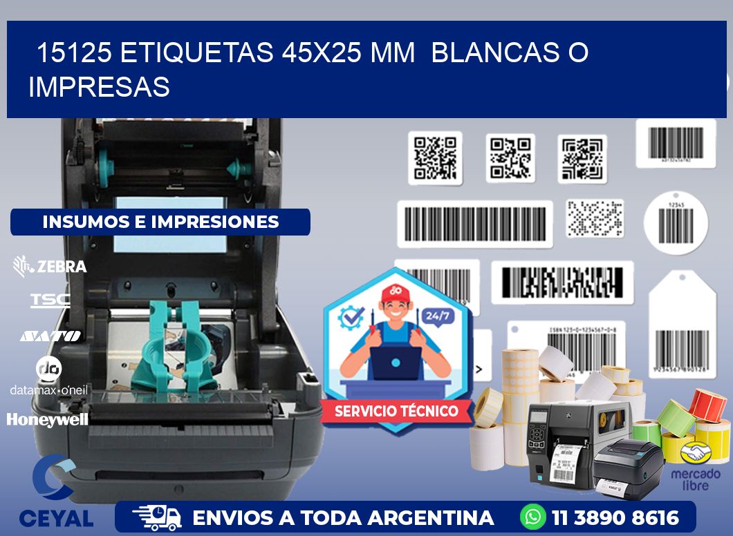 15125 ETIQUETAS 45x25 mm  BLANCAS O IMPRESAS