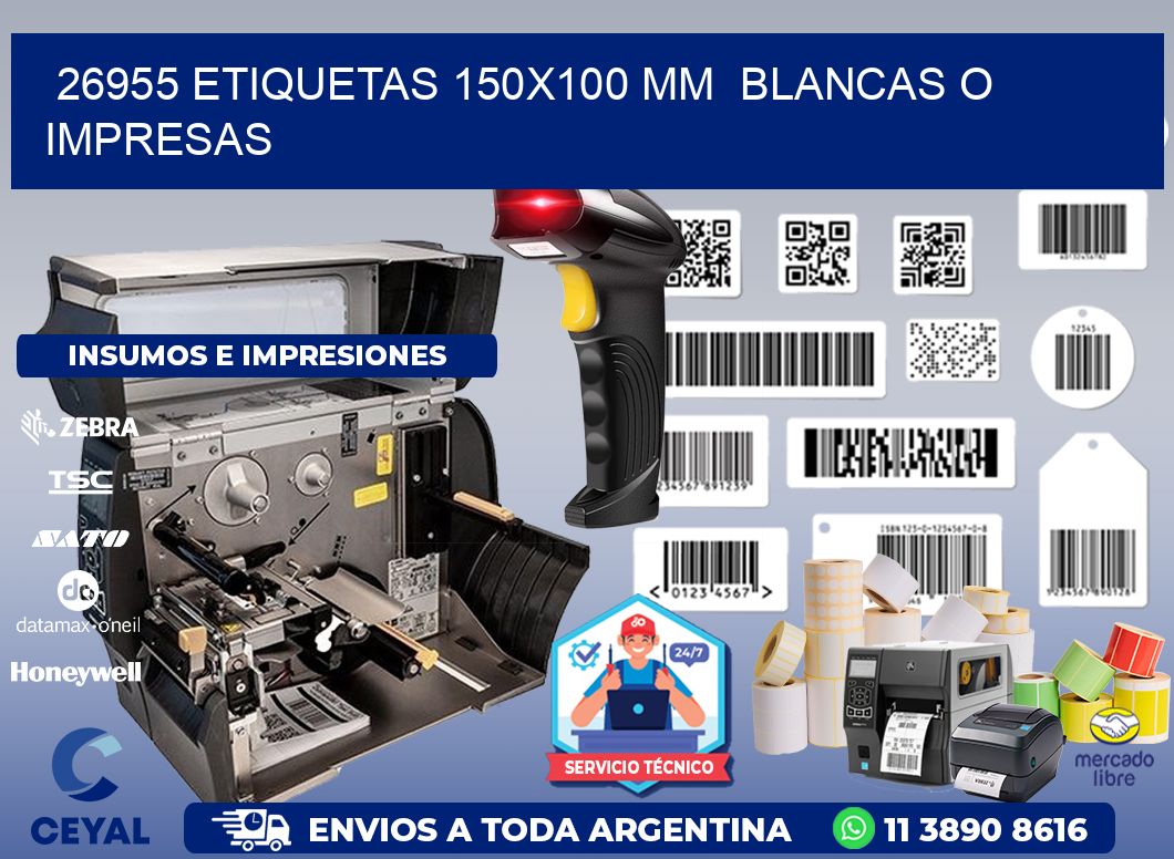 26955 ETIQUETAS 150x100 mm  BLANCAS O IMPRESAS