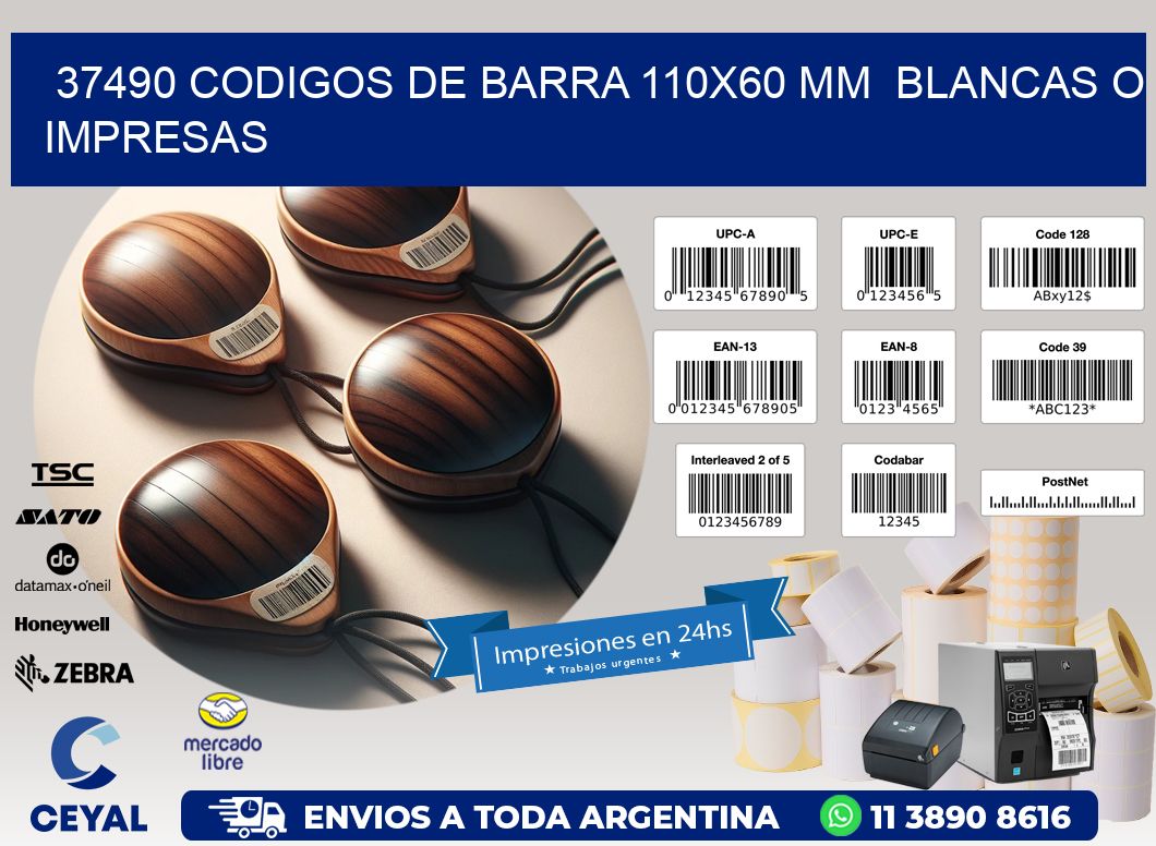 37490 CODIGOS DE BARRA 110x60 mm  BLANCAS O IMPRESAS