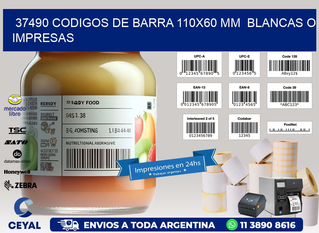 37490 CODIGOS DE BARRA 110x60 mm  BLANCAS O IMPRESAS
