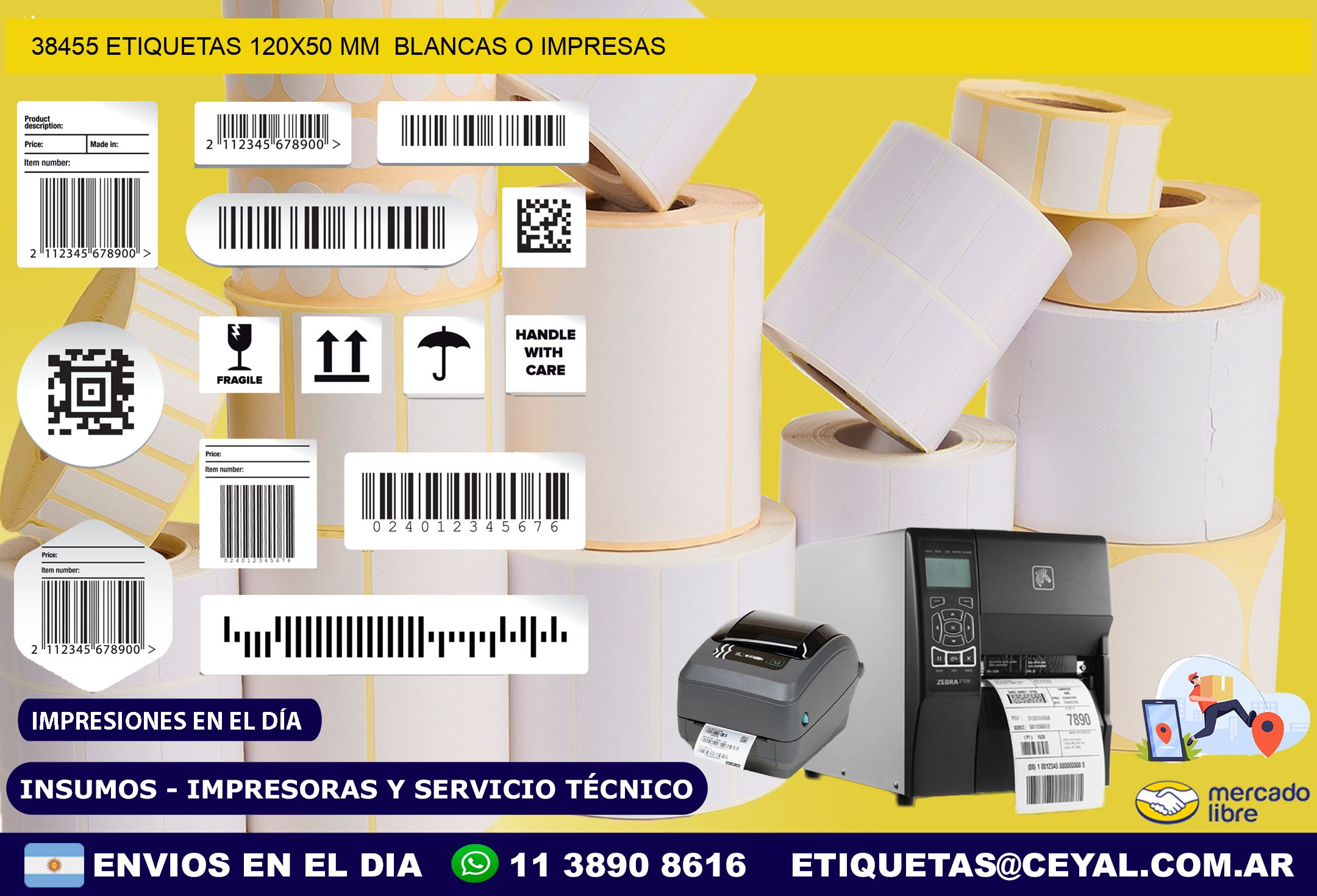 38455 ETIQUETAS 120×50 mm  BLANCAS O IMPRESAS