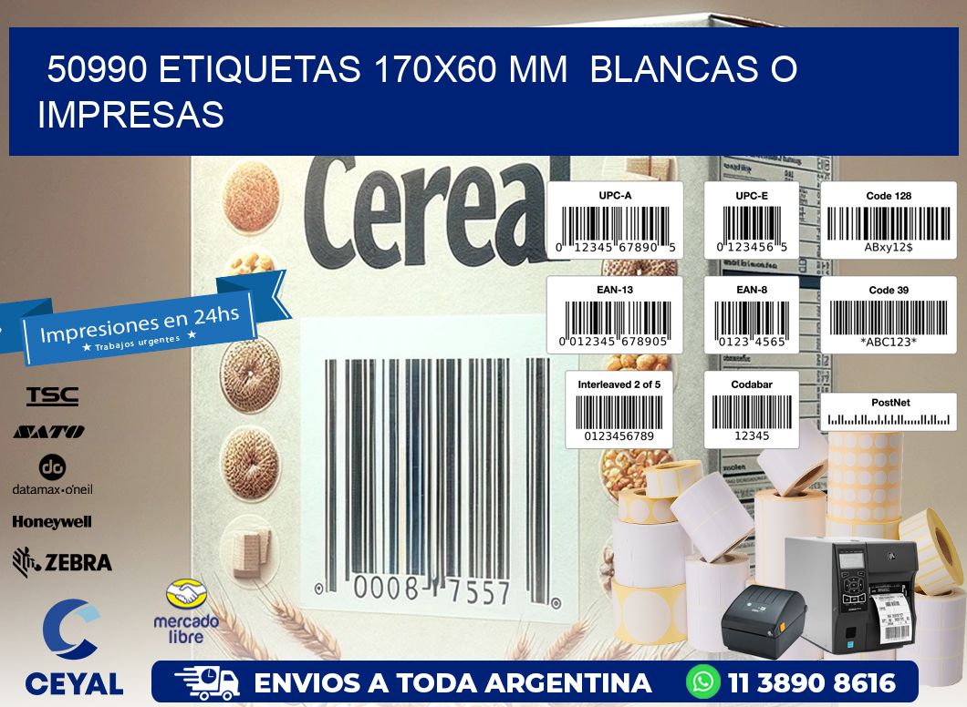 50990 ETIQUETAS 170x60 mm  BLANCAS O IMPRESAS