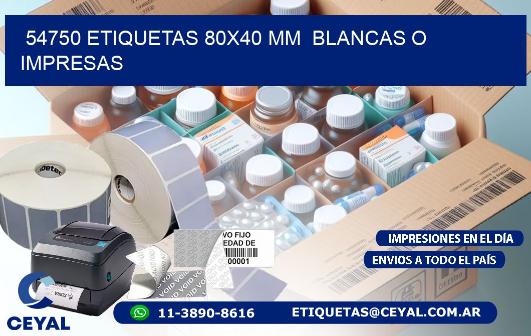 54750 ETIQUETAS 80x40 mm  BLANCAS O IMPRESAS
