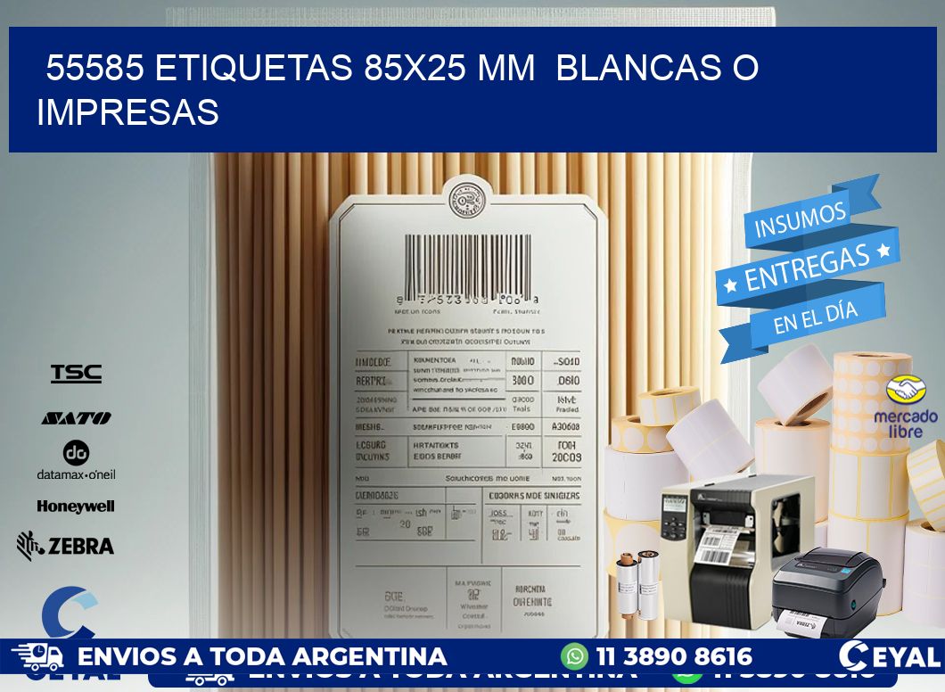 55585 ETIQUETAS 85x25 mm  BLANCAS O IMPRESAS