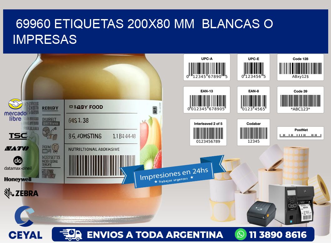 69960 ETIQUETAS 200x80 mm  BLANCAS O IMPRESAS