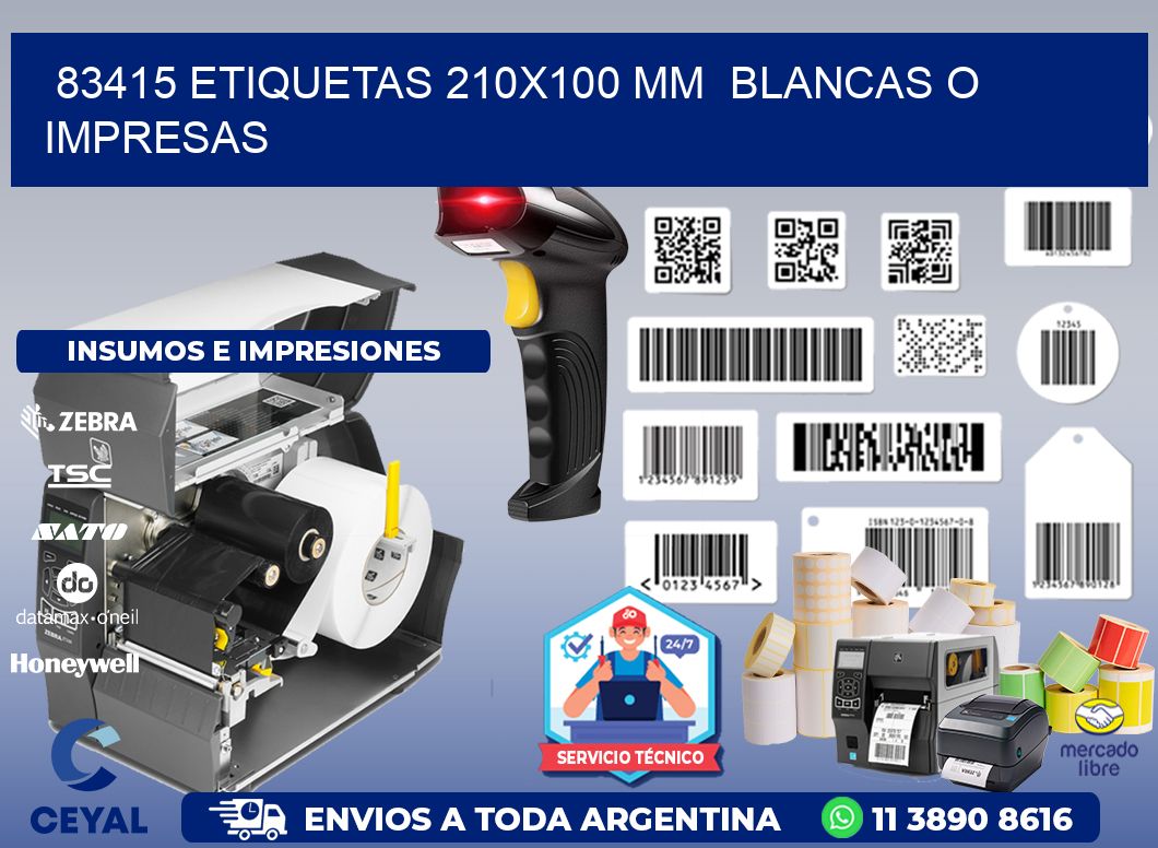 83415 ETIQUETAS 210x100 mm  BLANCAS O IMPRESAS