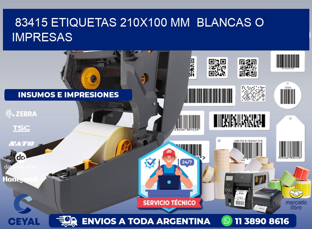 83415 ETIQUETAS 210x100 mm  BLANCAS O IMPRESAS