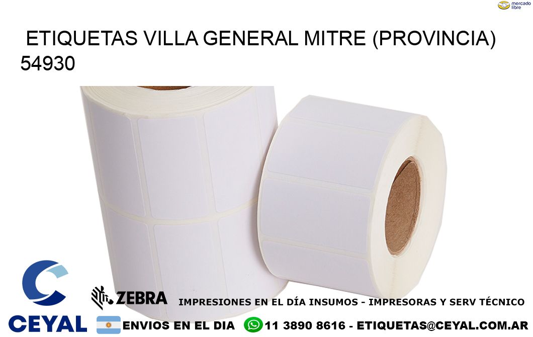 ETIQUETAS VILLA GENERAL MITRE (PROVINCIA) 54930