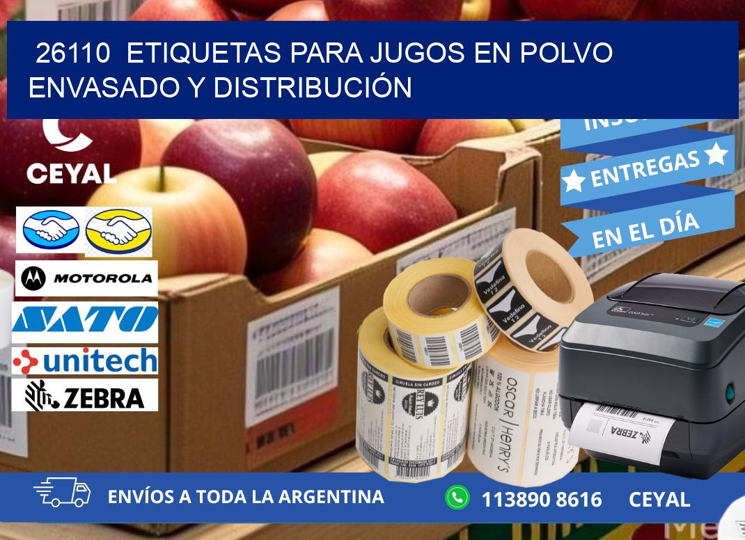 26110  ETIQUETAS PARA JUGOS EN POLVO ENVASADO Y DISTRIBUCIÓN