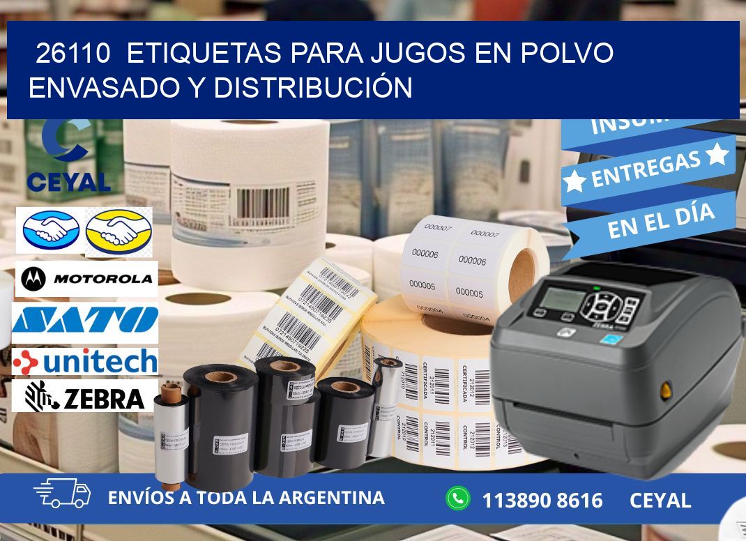 26110  ETIQUETAS PARA JUGOS EN POLVO ENVASADO Y DISTRIBUCIÓN