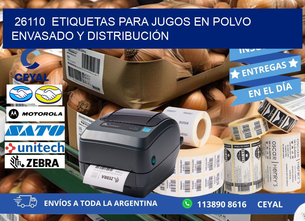 26110  ETIQUETAS PARA JUGOS EN POLVO ENVASADO Y DISTRIBUCIÓN