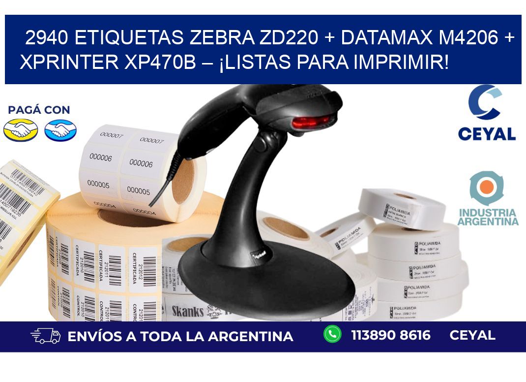 2940 ETIQUETAS Zebra ZD220 + Datamax M4206 + Xprinter XP470B – ¡Listas para imprimir!