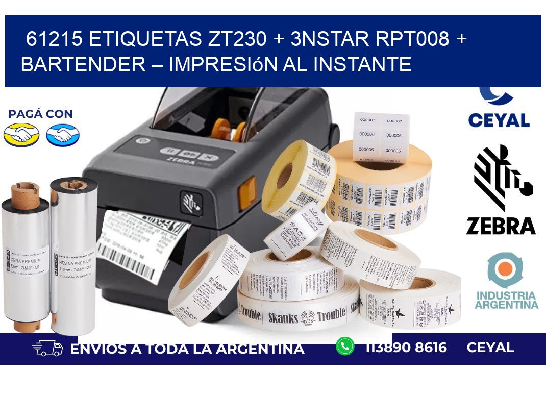 61215 ETIQUETAS ZT230 + 3nStar RPT008 + BarTender – Impresión al instante