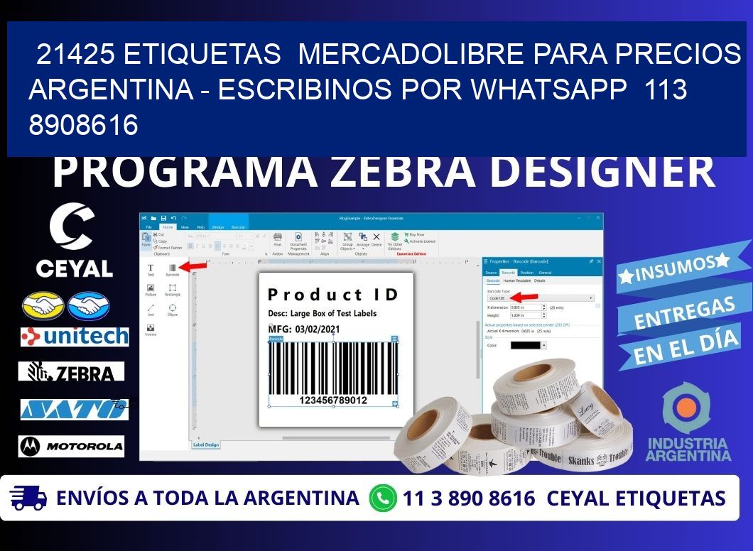 21425 ETIQUETAS  MERCADOLIBRE PARA PRECIOS ARGENTINA - ESCRIBINOS POR WHATSAPP  113 8908616