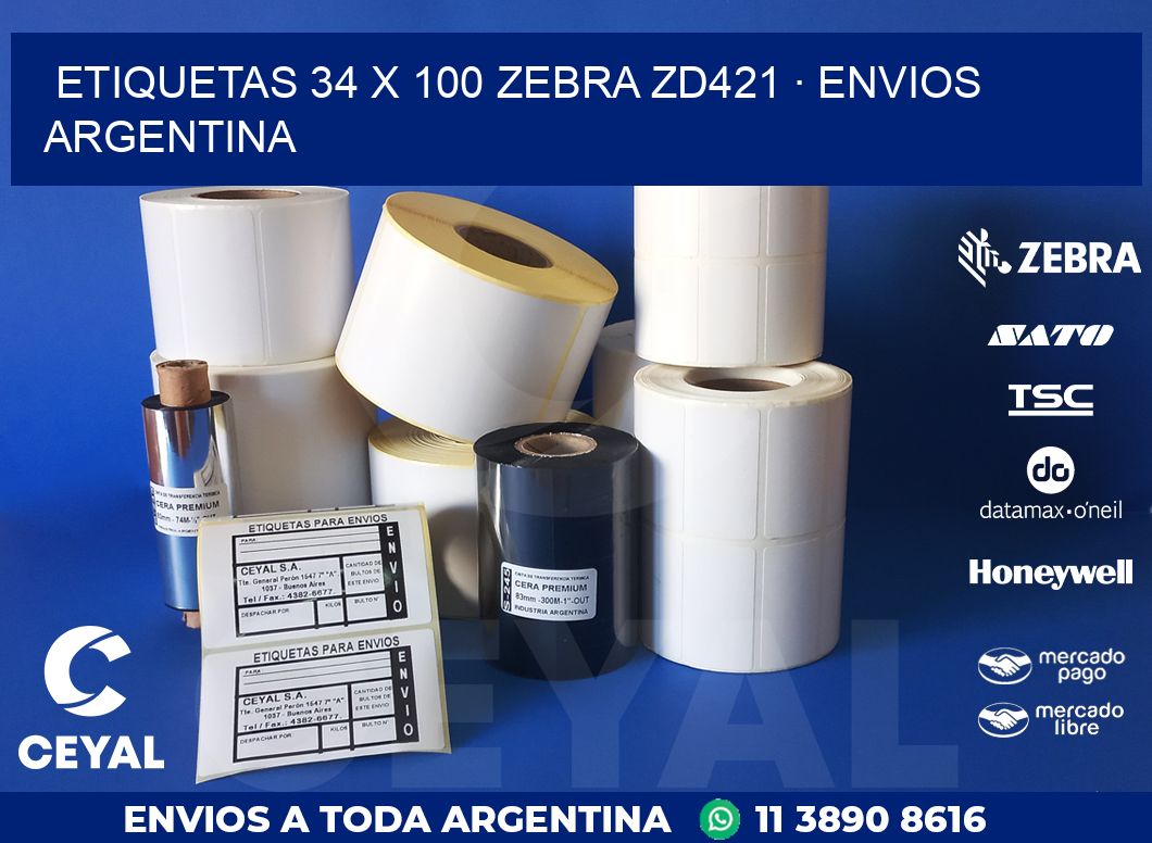 ETIQUETAS 34 x 100 ZEBRA ZD421 · ENVIOS ARGENTINA