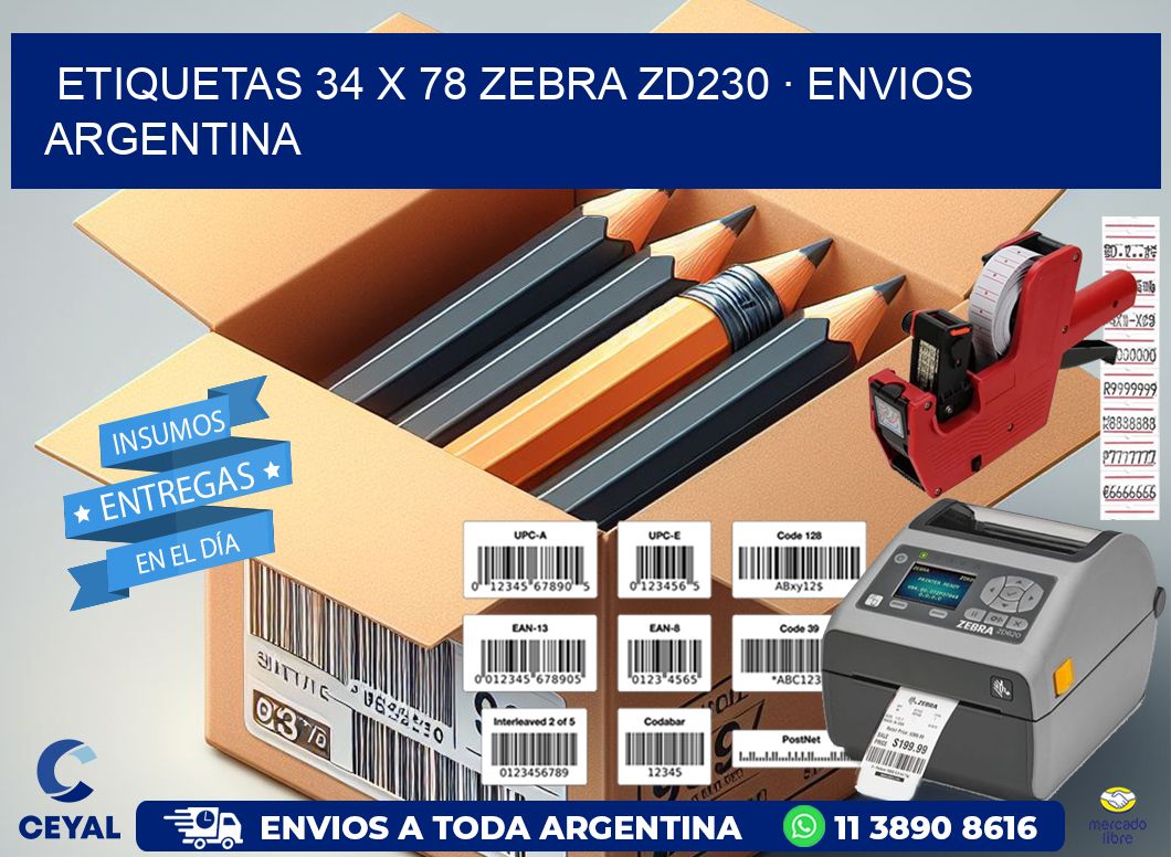 ETIQUETAS 34 x 78 ZEBRA ZD230 · ENVIOS ARGENTINA
