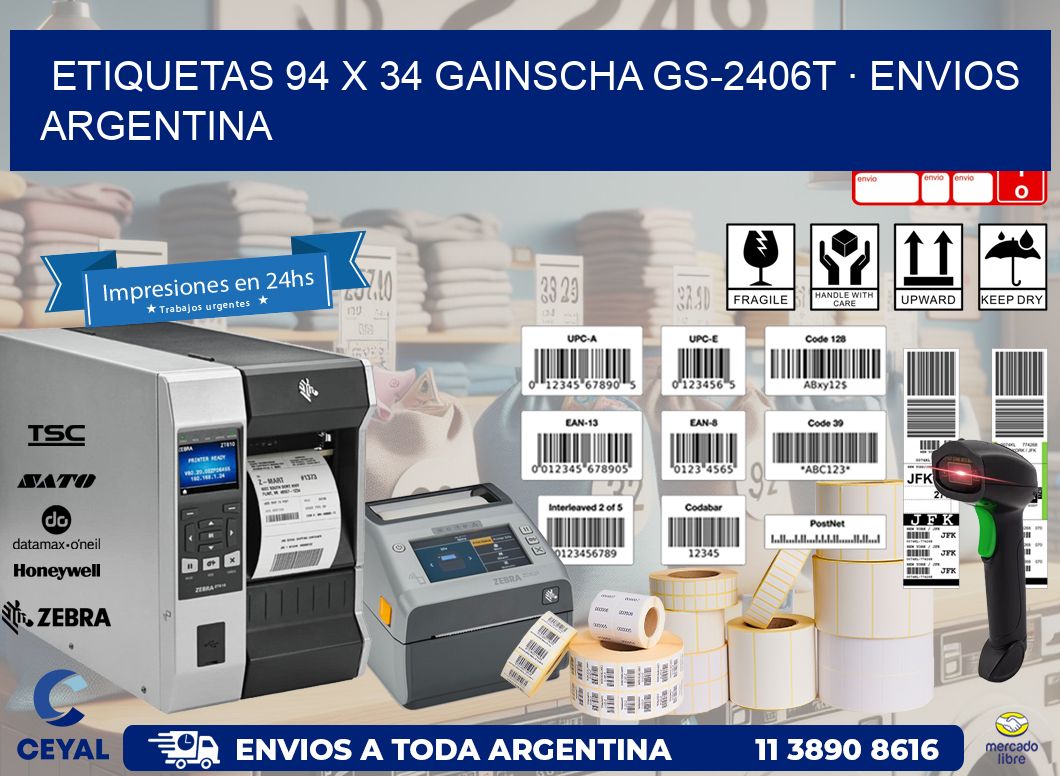ETIQUETAS 94 x 34 GAINSCHA GS-2406T · ENVIOS ARGENTINA