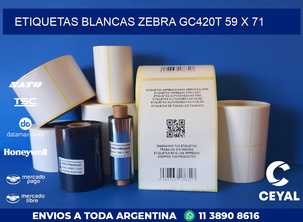 ETIQUETAS BLANCAS ZEBRA GC420T 59 x 71