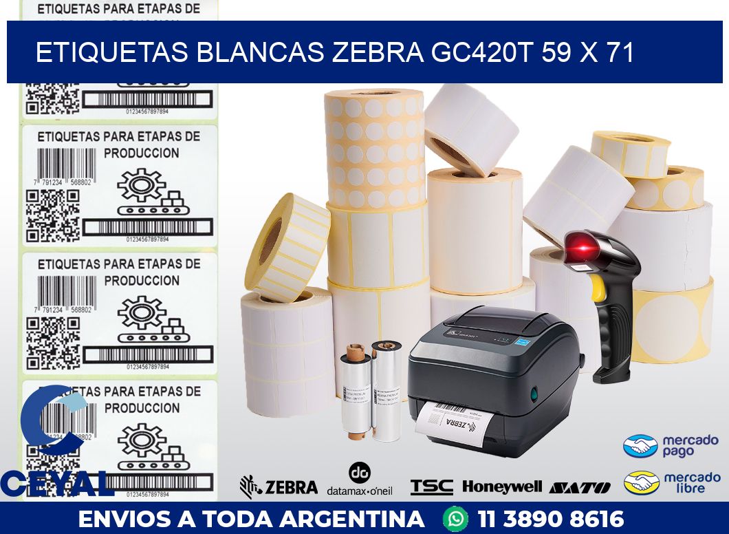 ETIQUETAS BLANCAS ZEBRA GC420T 59 x 71