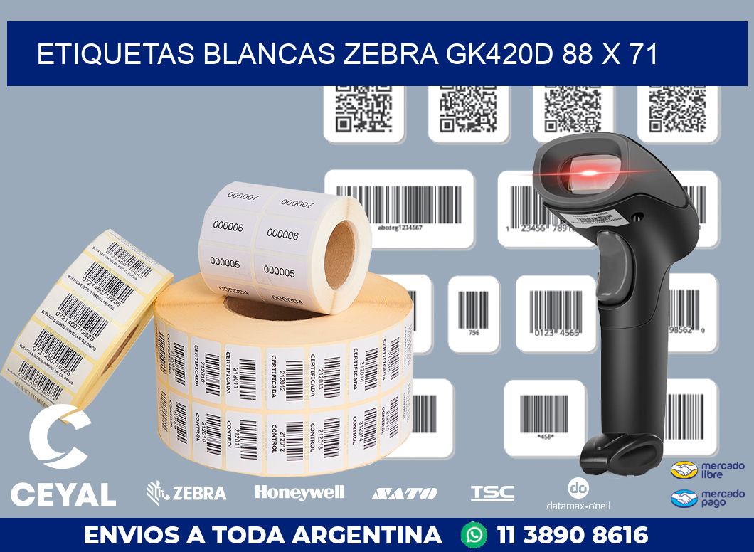 ETIQUETAS BLANCAS ZEBRA GK420D 88 x 71